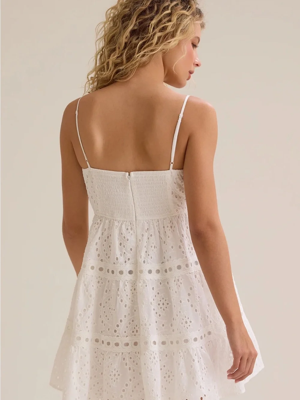 Altar'd State White Eyelet Mini Dress with Spaghetti Straps - Picture 5 of 16